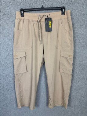 TBY Women's Outdoor Cargo Capri Pants Elastic Waist Drawstring Khaki XL NWT's.